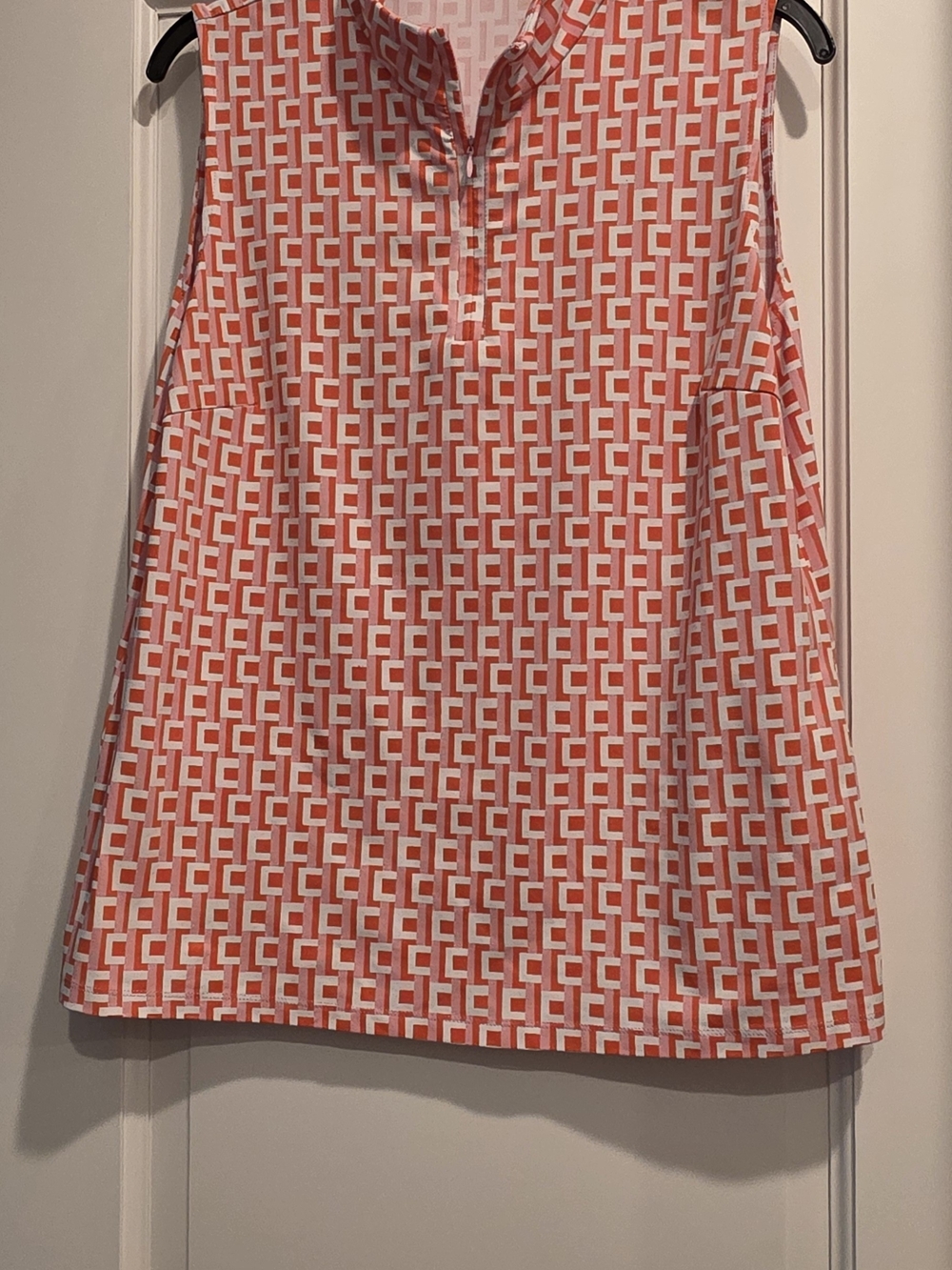 Geo-Print Sleeveless A-Line Top in Coral and White